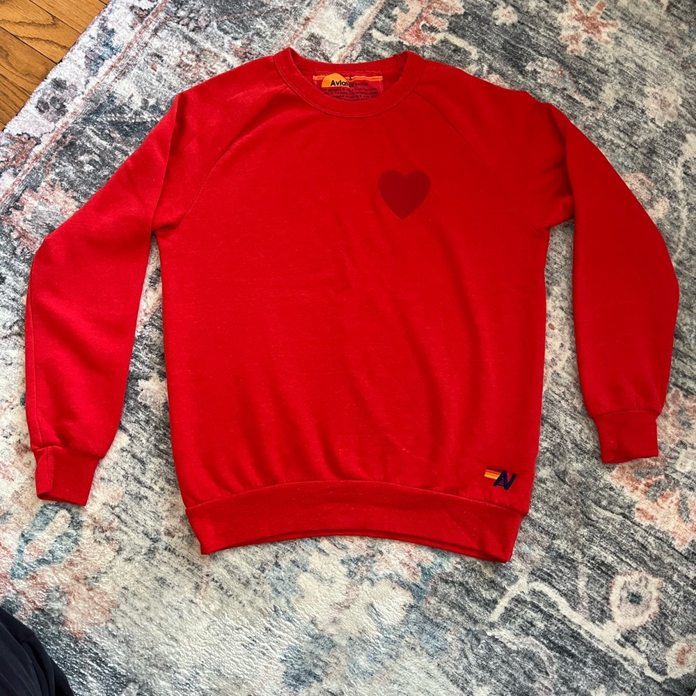 Aviator Nation Red Small Crewneck w/ Embroidered Heart | Limited Edition - Picture 4 of 7